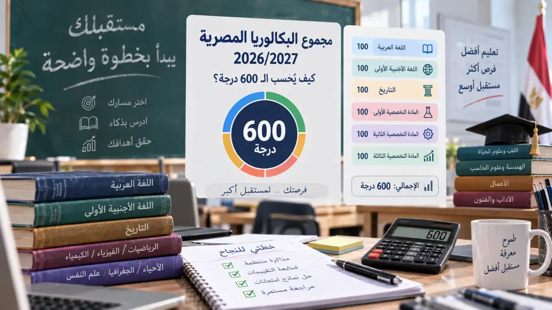 إنفوجراف يوضح مجموع البكالوريا المصرية 2026/2027 وإجمالي 600 درجة