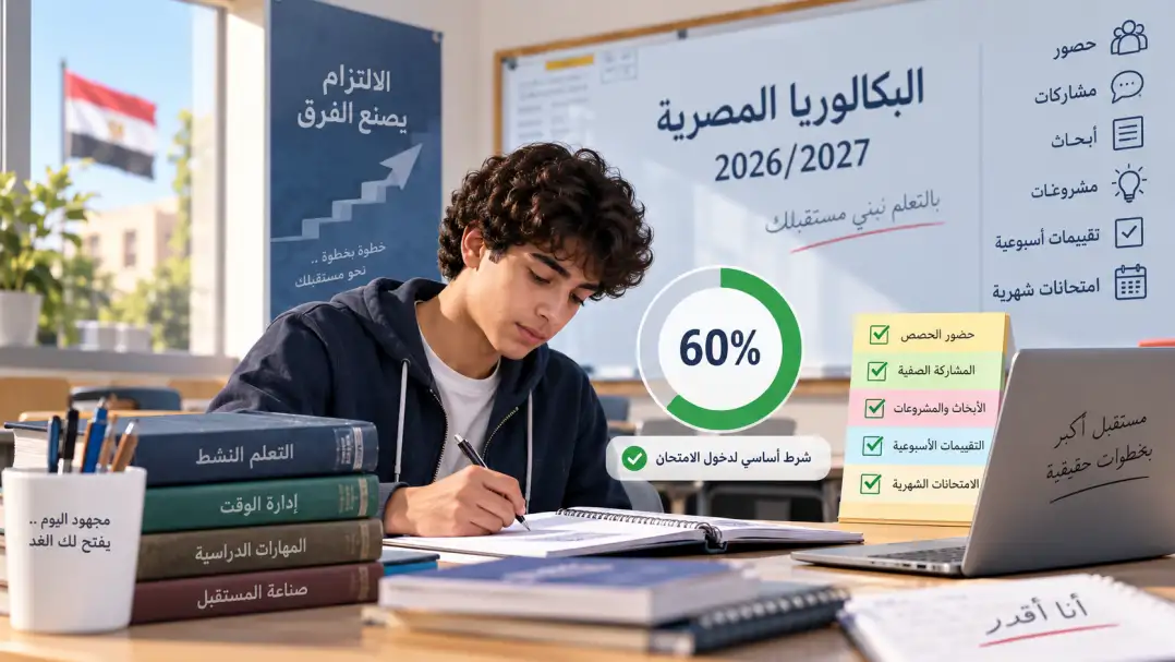 طالب ثانوي يتابع شرط 60% من التقييمات في البكالوريا المصرية 2026/2027