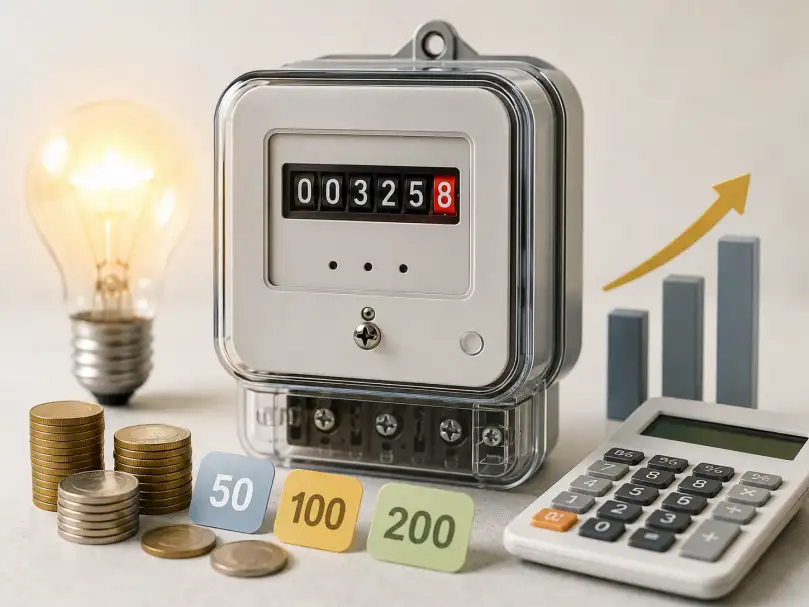 عداد كهرباء مع أرقام وأسعار بشكل بسيط