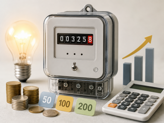 عداد كهرباء مع أرقام وأسعار بشكل بسيط